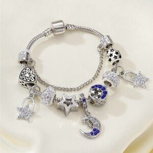 Silver and Blue moon Charm Bracelet